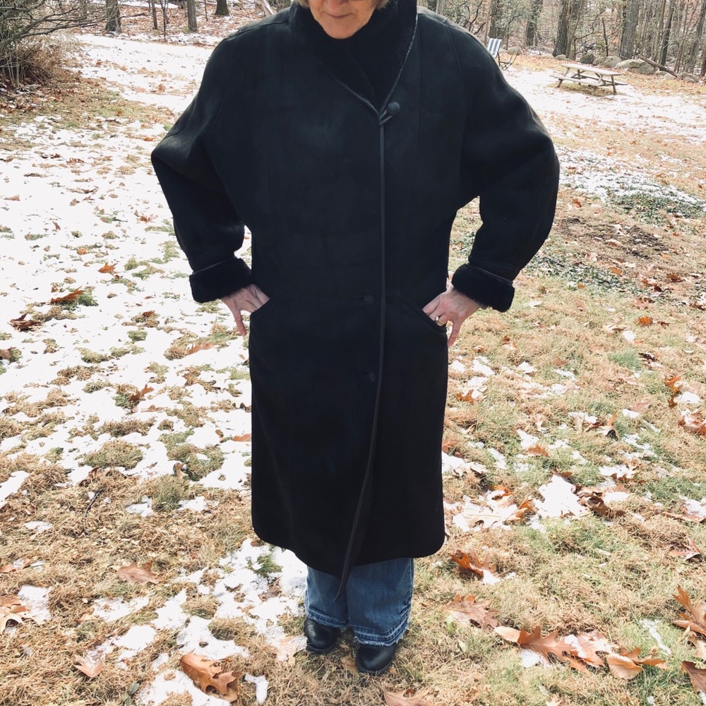 Full Length Leather Shearling Coat Size 12